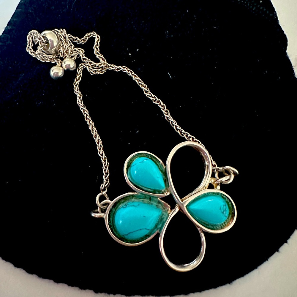 Turquoise flower adjustable bracelet sterling silver